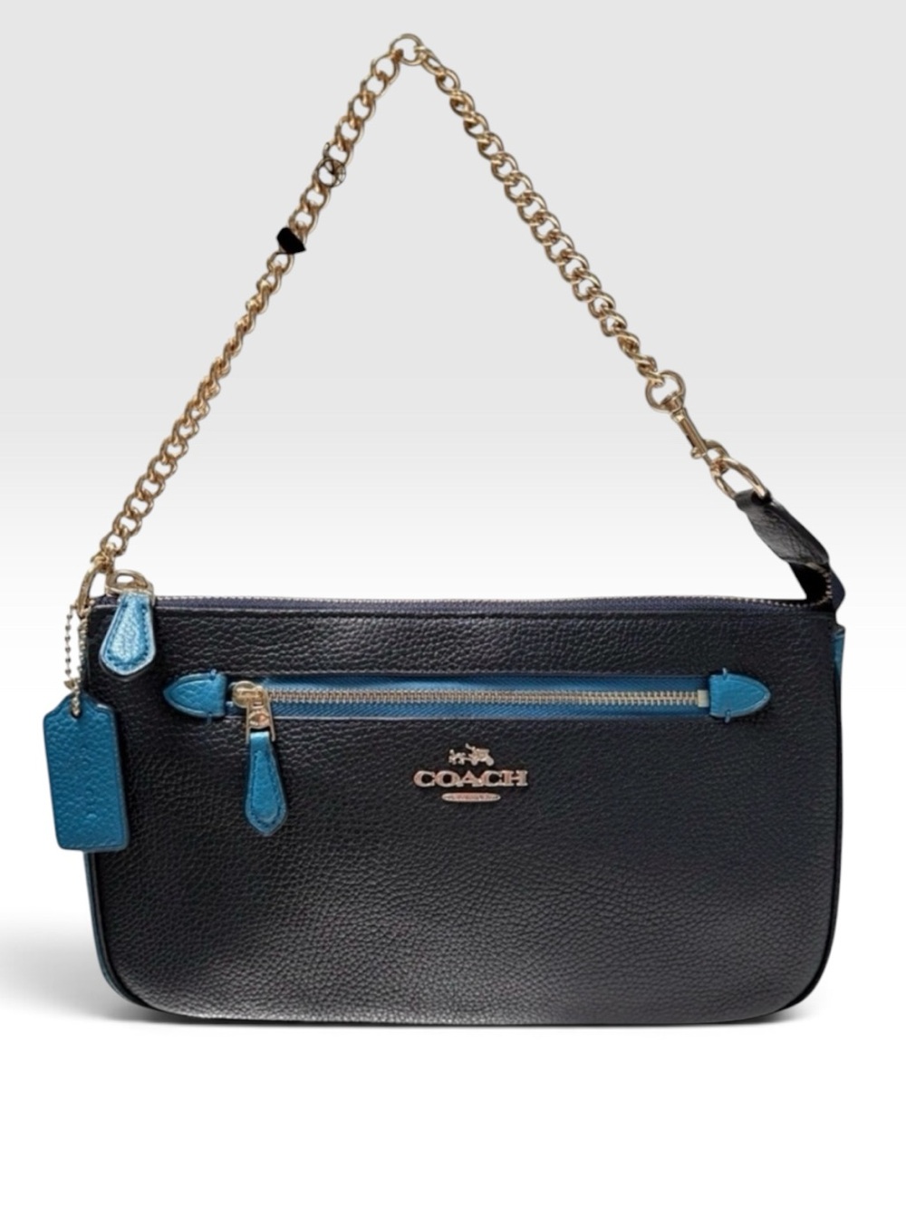 COACH NWOT NOLITA 24 Colorblock Chain Shoulder Bag Navy Peacock Pebbled Leather